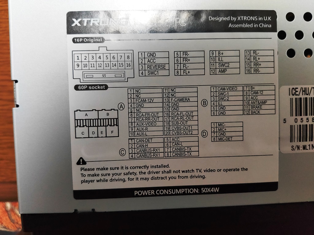 XTRONS Androidナビ TIB110L　結線図